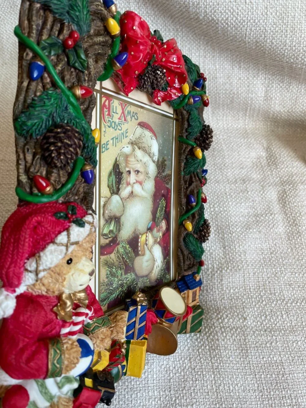 Vintage Ornate 3D Resin Christmas Teddy Bear Toys Picture Frame Fits 5x7” Photos